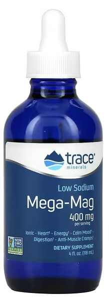 Мега-Маг с низким содержанием натрия, 400 мг, Mega-Mag, Natural Ionic Magnesium with Trace Minerals, Trace Minerals Research, 400 mg, 4 fl oz, 118 ml