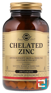 Chelated Zinc, Solgar, 22 mg, 250 Tablets