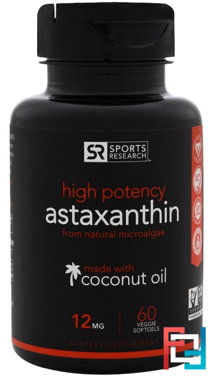 High Potency Astaxanthin, 12 mg, Sports Research, 60 Veggie Softgels