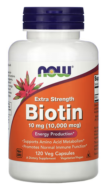 Биотин повышенной силы действия, Biotin, Extra Strength, Now Foods, 10 mg / 10 000 mcg, 120 Veg Capsules