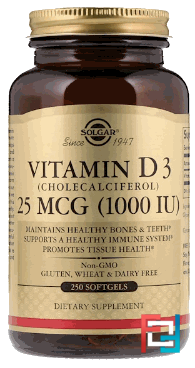 Vitamin D3 (Cholecalciferol), Solgar, 1000 IU, 250 Softgels