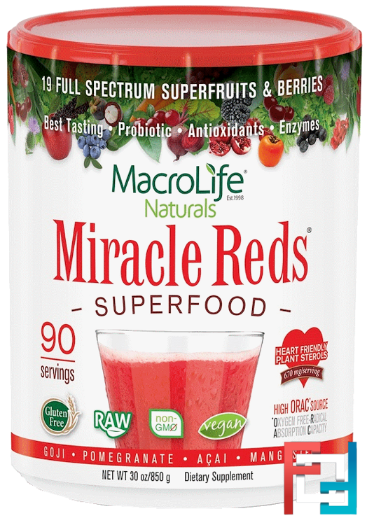 Miracle Reds, Superfood, Goji- Pomegranate- Acai- Mangosteen, Macrolife Naturals, 30 oz, 850 g