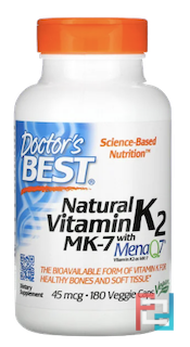 Natural Vitamin K2 MK7, with Mena Q7, Doctor's Best, 45 mcg, 180 Veggie Caps