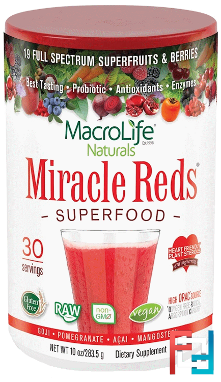 Miracle Reds, Superfood, Goji-Pomegranate-Acai-Mangosteen, Macrolife Naturals, 10 oz, 283.5 g