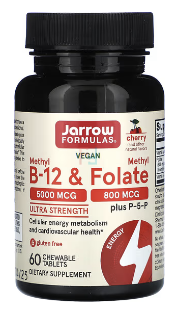 Methyl B-12 & Methyl Folate, Jarrow Formulas, Cherry Flavor, 5000 mcg / 800 mcg, 60 Lozenges