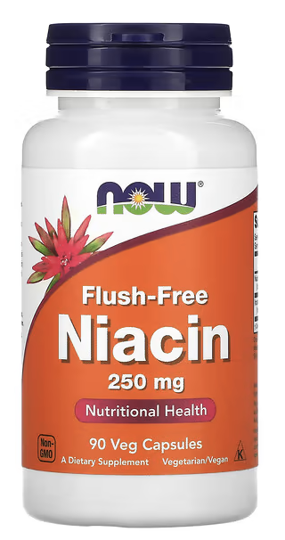 Ниацин, не вызывающий приливов / покраснений, двойная сила, Flush-Free Niacin, Double Strength, Now Foods, 250 mg, 90 Veg Capsules