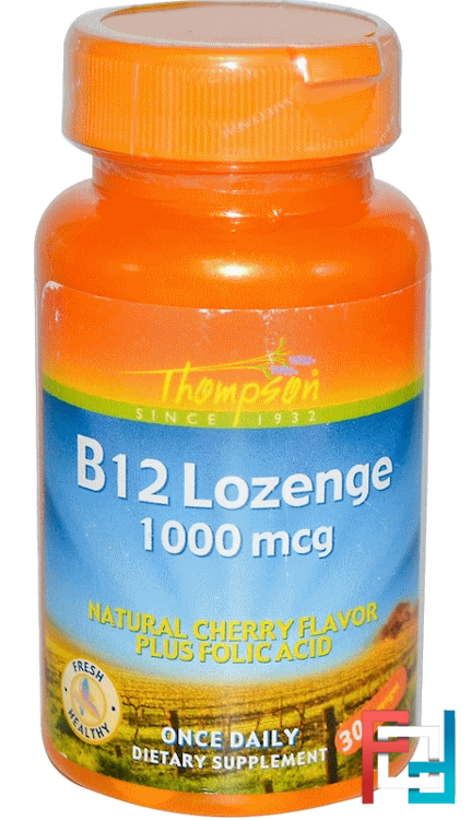 B12 Lozenge, Natural Cherry Flavor, Thompson, 1000 mcg, 30 Lozenges