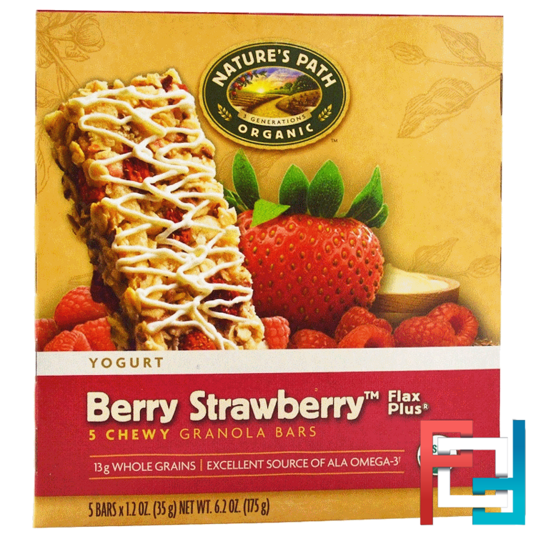 Organic, Chewy Granola Bars, Flax Plus, Berry Strawberry, Nature's Path, 5 Bars, 1.2 oz, 35 g
