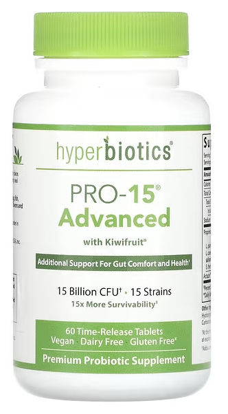 PRO-15, Advanced Strength, 15 Billion CFU, улучшенное средство с киви, Hyperbiotics, 60 Time-Release Tablets