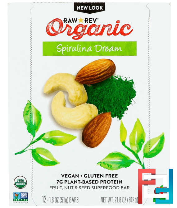 Organic Live Food Bar, Spirulina Dream, Raw Revolution, 12 Bars, 1.8 oz (51 g) Each