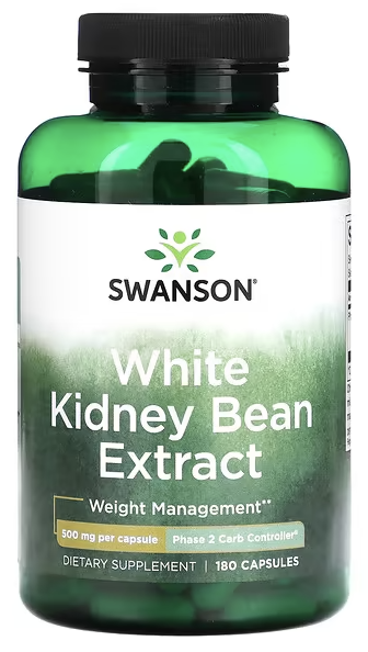 Экстракт белой фасоли, White Kidney Bean Extract, Swanson, 500 mg, 180 Capsules