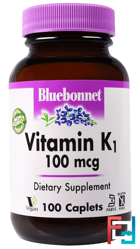 Vitamin K1, Bluebonnet Nutrition, 100 mcg, 100 Caplets