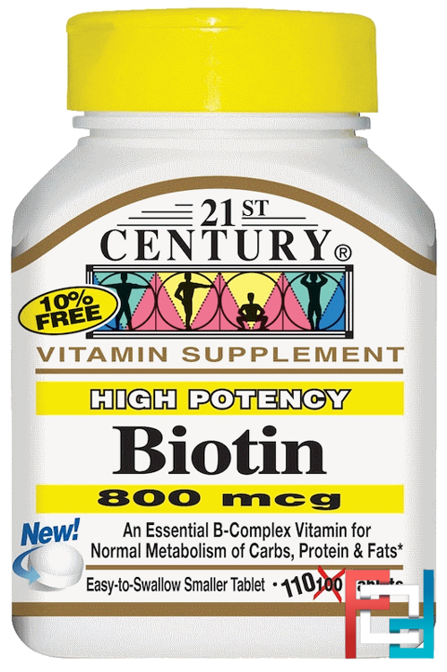 Biotin, High Potency, 21st Century, 800 mcg, 110 Tablets