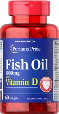 Fish Oil 1000 mg + Vitamin D3, Puritans Pride, 60 caps