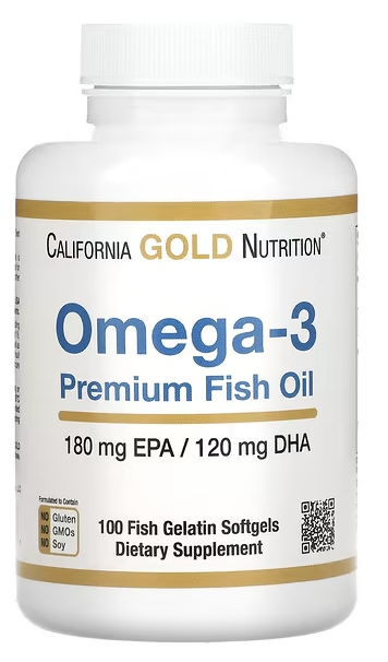 Омега-3, рыбий жир премиального качества, Omega-3, Premium Fish Oil, No GMOs, No Gluten, California Gold Nutrition, 100 Fish Gelatin Softgels