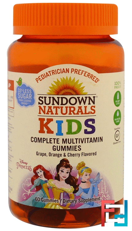 Kids, Complete Multivitamin Gummies, Disney Princess, Grape, Orange & Cherrry, Sundown Naturals Kids, 60 Gummies