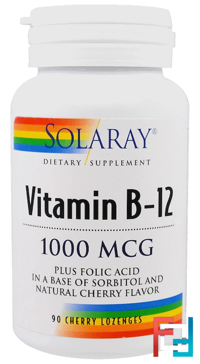 Vitamin B-12, 1000 mcg, Solaray, 90 Cherry Lozenges