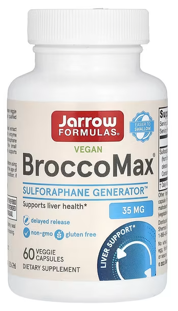 БроккоМакс, веганская добавка, 35 мг, Vegan BroccoMax, 17.5 mg, Myrosinase Activated, Jarrow Formulas, 60 Veggie Caps