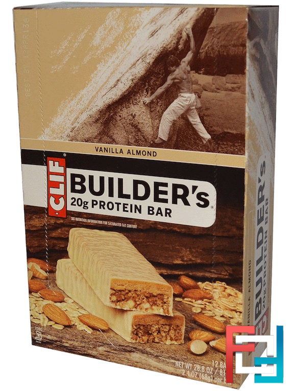 Builder's Protein Bar, Vanilla Almond, Clif Bar, 12 Bars, 2.4 oz (68 g) Per Bar