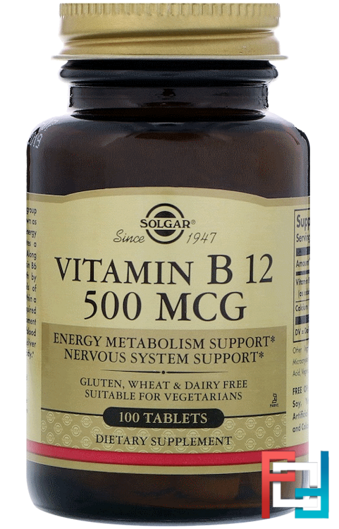 Vitamin B12, Solgar, 500 mcg, 100 Tablets