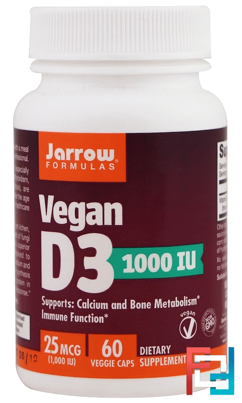 Vegan D3, Jarrow Formulas, 1000 IU, 60 Veggie Caps