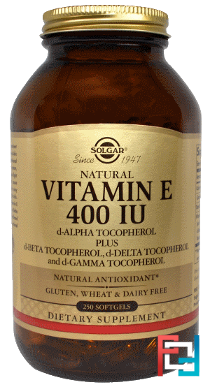 Natural Vitamin E, Solgar, 400 IU, d-Alpha Tocopherol & Mixed Tocopherols 250 Softgels